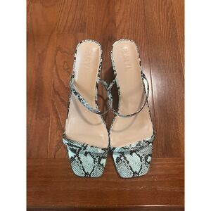 Faryl Robin Mint Green Snakeskin Square Toe Block Heel Sandals Womens Size 13